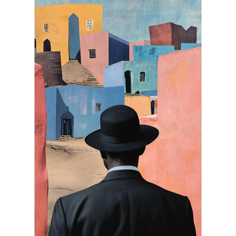 Retro Surreal Abstract African Black Man Magritte Inspired Poster Canvas Painting Wall Art Pictures Home Room Decor Gift