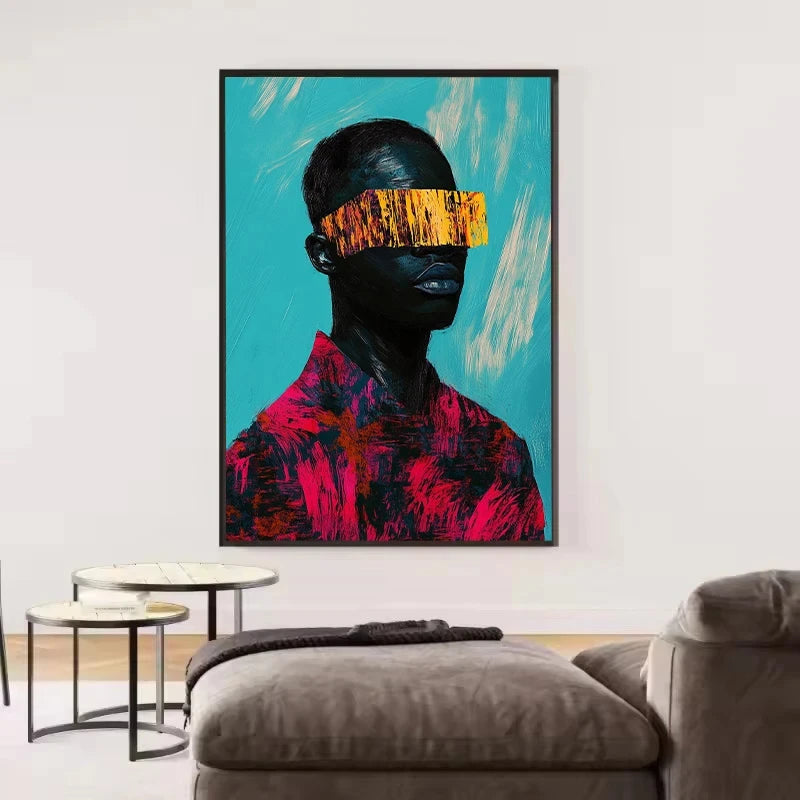 Retro Surreal Abstract African Black Man Magritte Inspired Poster Canvas Painting Wall Art Pictures Home Room Decor Gift