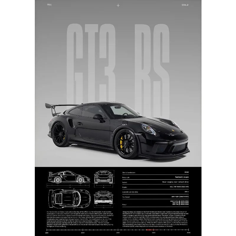 Frameless Fashion Famous German Sports Car RS-S GT3 Supercar Collection Canvas Poster Printed Wall Art Pictures Home Office Deco