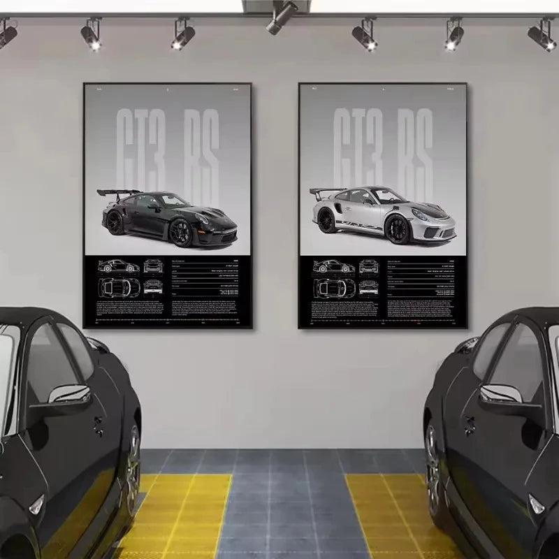 Frameless Fashion Famous German Sports Car RS-S GT3 Supercar Collection Canvas Poster Printed Wall Art Pictures Home Office Deco