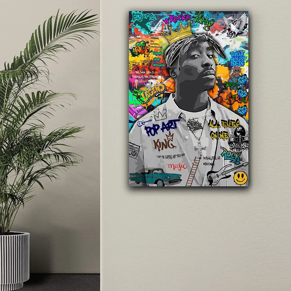 80S Gangster Graffiti Art, Urban Crime Drama Pop Wall Art Print,Retro Canvas Painting,Bold Street Style Home Decor Unframed
