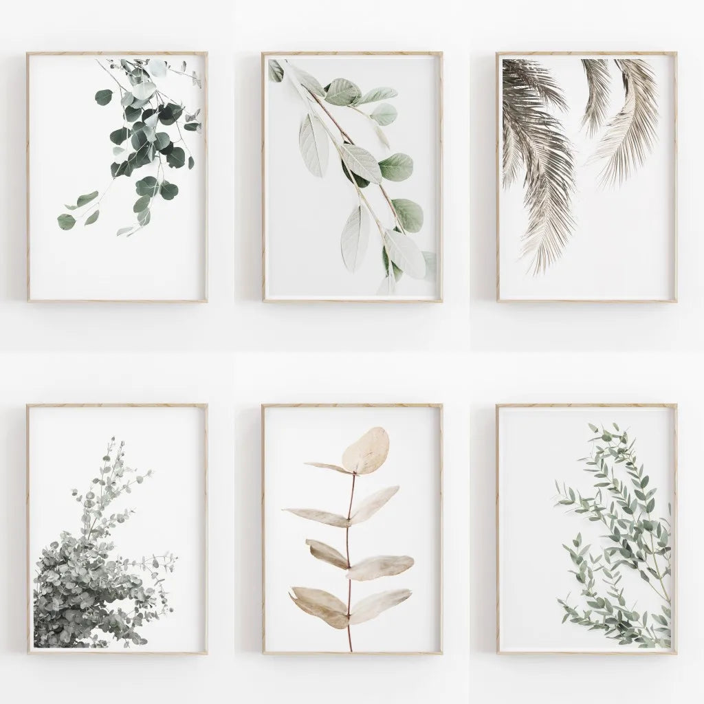 Minimalist Aesthetics Nordic Botanical Poster Canvas Painting Eucalyptus Palm Leaves Art Plant Printable Wall Decor