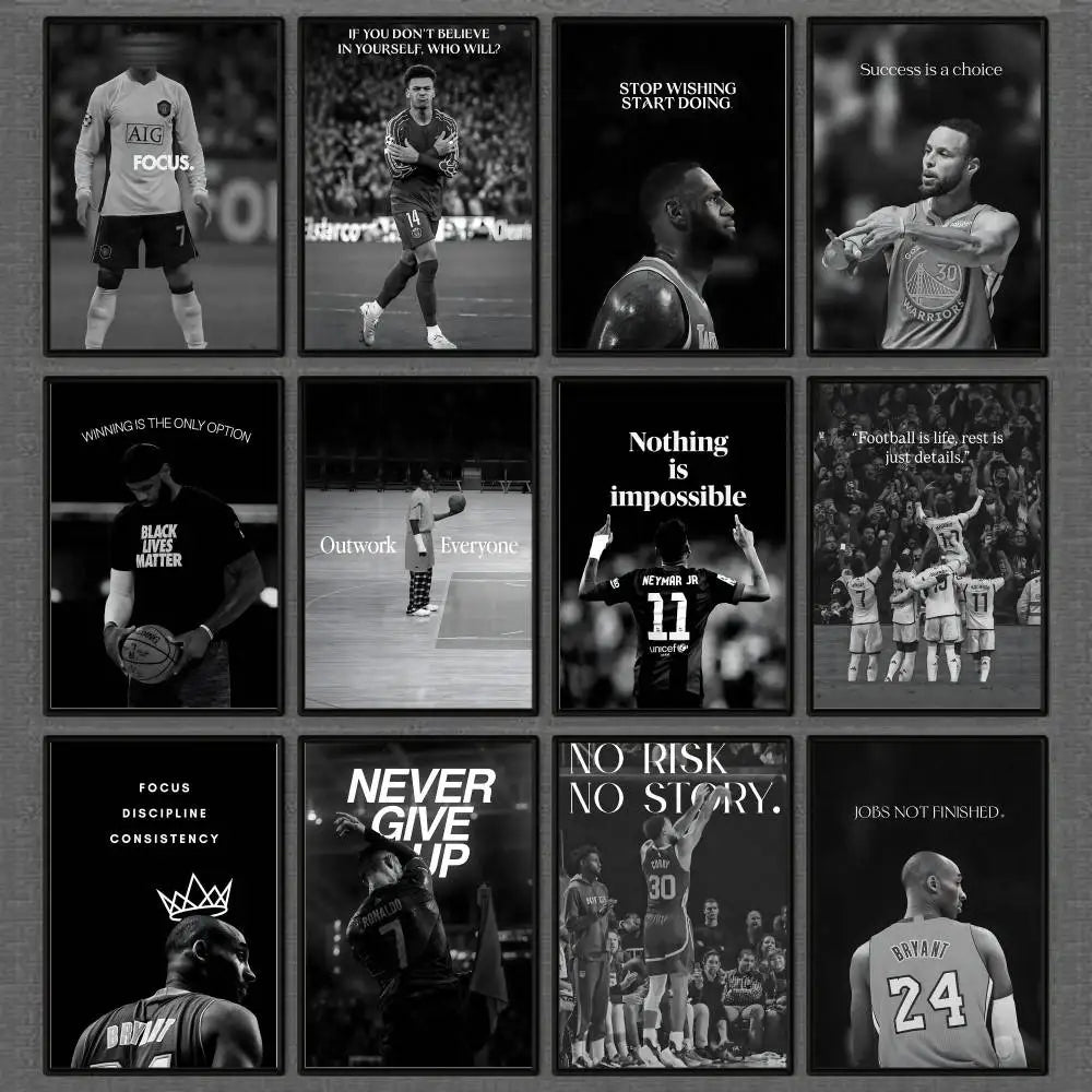 Black and White Sports Wall Art Prints Motivational Quote Posters for Teen Bedroom Gym Man Cave Home Decor