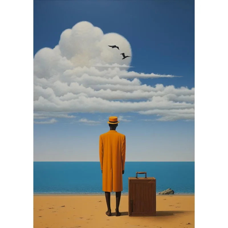 Retro Surreal Abstract African Black Man Magritte Inspired Poster Canvas Painting Wall Art Pictures Home Room Decor Gift