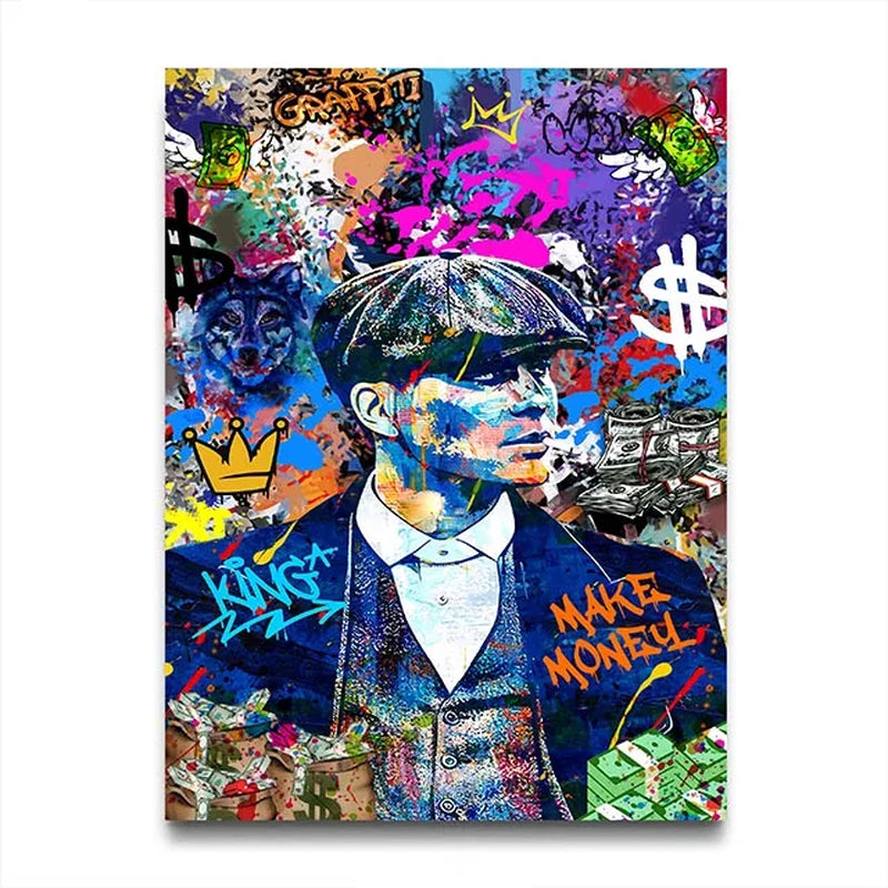 80S Gangster Graffiti Art, Urban Crime Drama Pop Wall Art Print,Retro Canvas Painting,Bold Street Style Home Decor Unframed