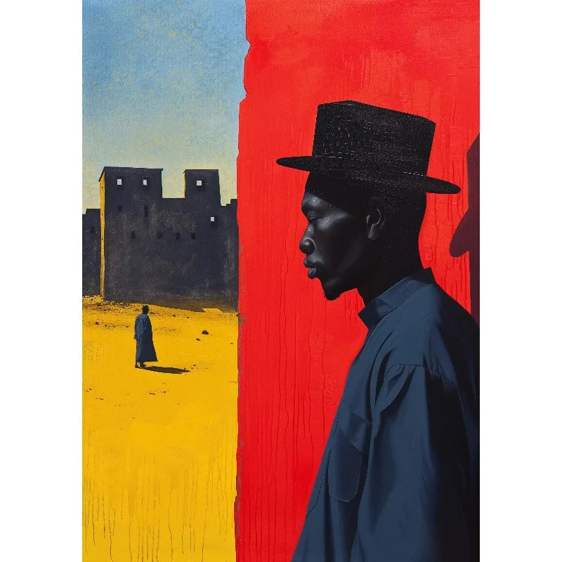 Retro Surreal Abstract African Black Man Magritte Inspired Poster Canvas Painting Wall Art Pictures Home Room Decor Gift