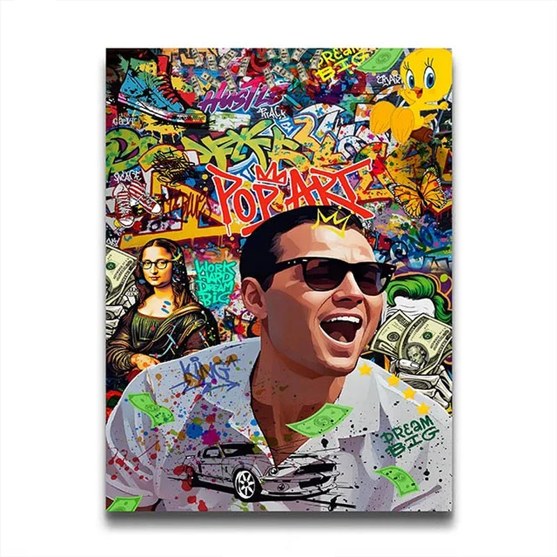 80S Gangster Graffiti Art, Urban Crime Drama Pop Wall Art Print,Retro Canvas Painting,Bold Street Style Home Decor Unframed
