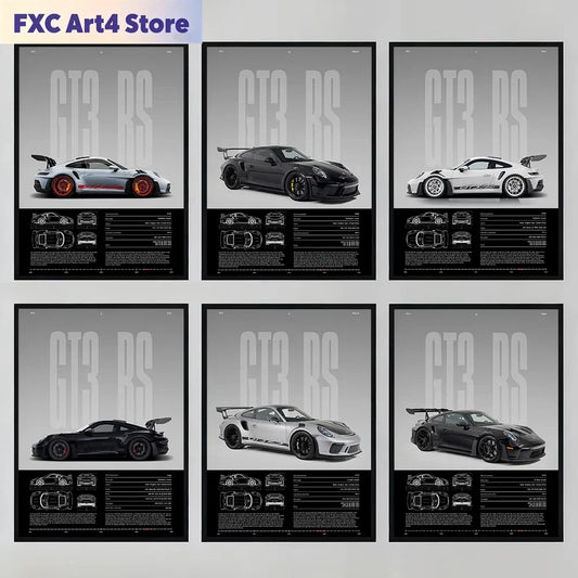Frameless Fashion Famous German Sports Car RS-S GT3 Supercar Collection Canvas Poster Printed Wall Art Pictures Home Office Deco
