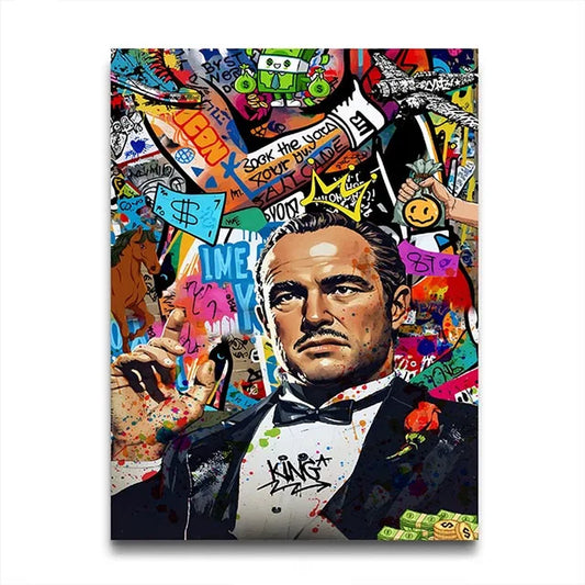 80S Gangster Graffiti Art, Urban Crime Drama Pop Wall Art Print,Retro Canvas Painting,Bold Street Style Home Decor Unframed