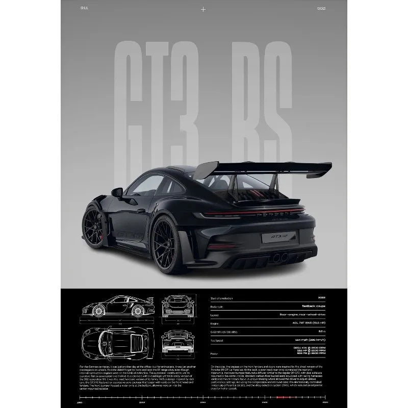 Frameless Fashion Famous German Sports Car RS-S GT3 Supercar Collection Canvas Poster Printed Wall Art Pictures Home Office Deco