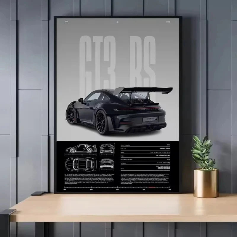 Frameless Fashion Famous German Sports Car RS-S GT3 Supercar Collection Canvas Poster Printed Wall Art Pictures Home Office Deco