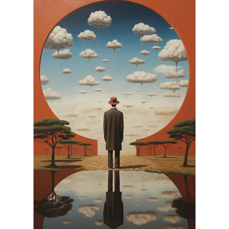 Retro Surreal Abstract African Black Man Magritte Inspired Poster Canvas Painting Wall Art Pictures Home Room Decor Gift