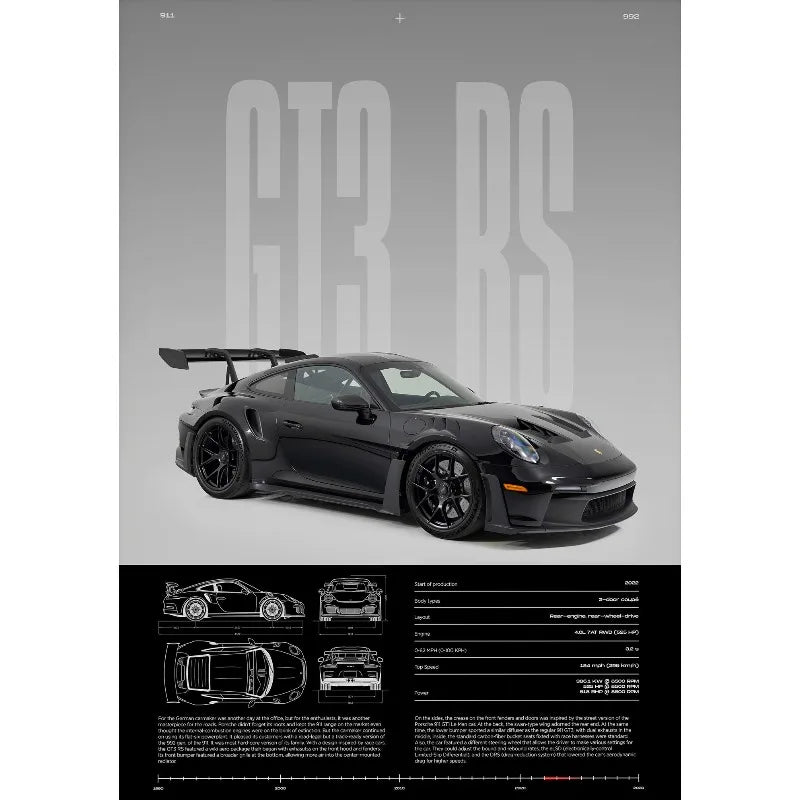 Frameless Fashion Famous German Sports Car RS-S GT3 Supercar Collection Canvas Poster Printed Wall Art Pictures Home Office Deco
