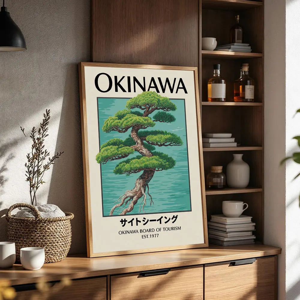 Japanese OKINAWA Koi Fish Flowers Trees Canvas Print Poster Japandi Vintage Travel Art Prints Bedroom Wall Art Home Decor Poster