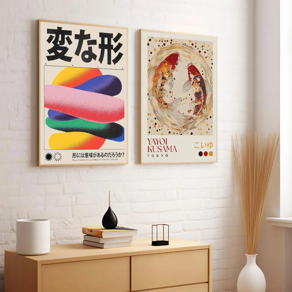 Japanese OKINAWA Koi Fish Flowers Trees Canvas Print Poster Japandi Vintage Travel Art Prints Bedroom Wall Art Home Decor Poster