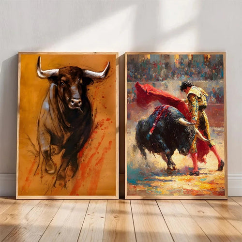 Painting Prints Wild Bull Poster for Living Room Home Wall Decor Cuadros Classic Spanish Bullfighter Canvas