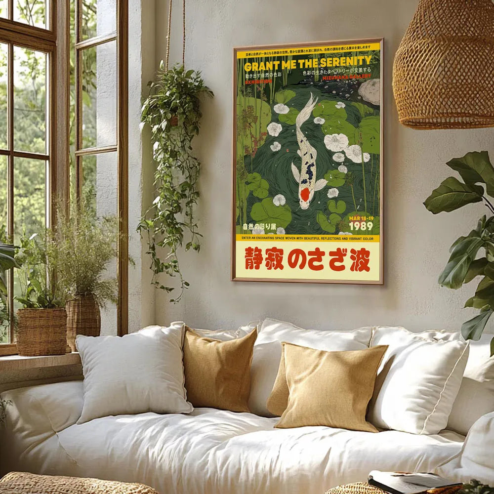 Japanese OKINAWA Koi Fish Flowers Trees Canvas Print Poster Japandi Vintage Travel Art Prints Bedroom Wall Art Home Decor Poster