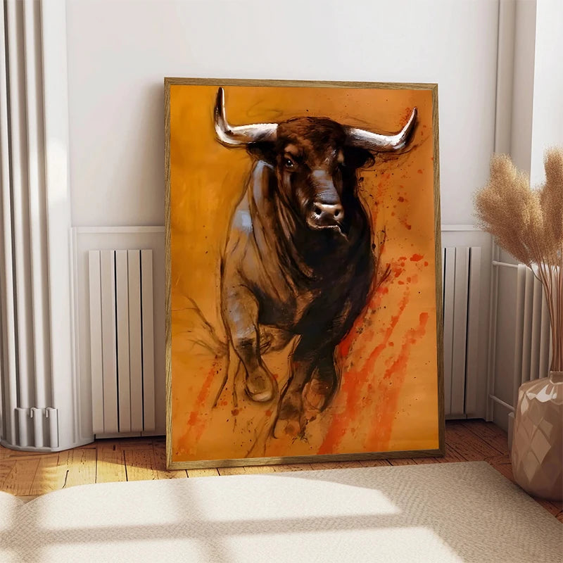 Painting Prints Wild Bull Poster for Living Room Home Wall Decor Cuadros Classic Spanish Bullfighter Canvas