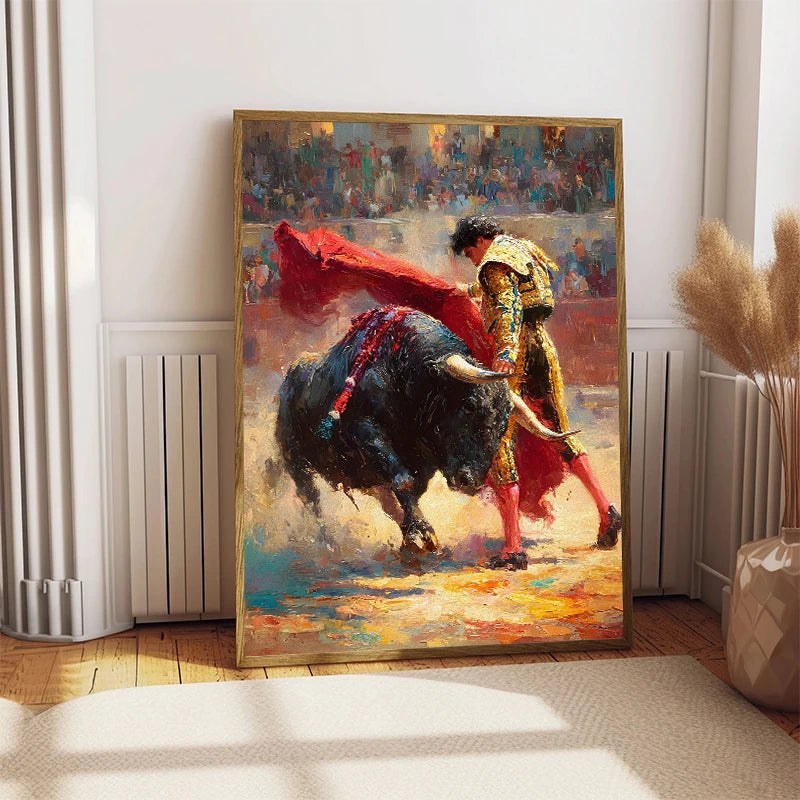 Painting Prints Wild Bull Poster for Living Room Home Wall Decor Cuadros Classic Spanish Bullfighter Canvas