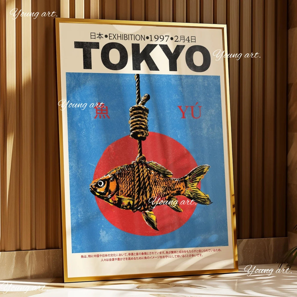 Japanese OKINAWA Koi Fish Flowers Trees Canvas Print Poster Japandi Vintage Travel Art Prints Bedroom Wall Art Home Decor Poster