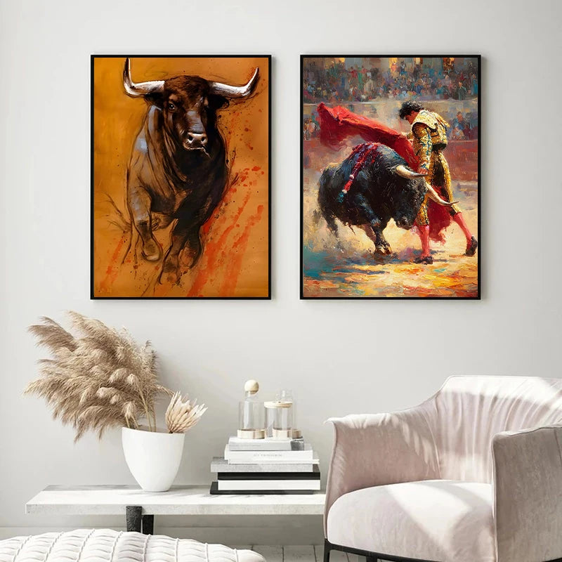 Painting Prints Wild Bull Poster for Living Room Home Wall Decor Cuadros Classic Spanish Bullfighter Canvas
