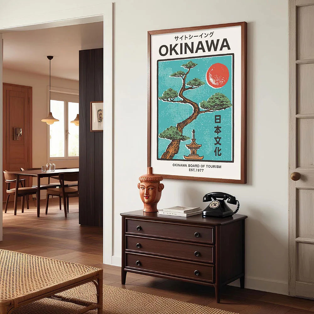 Japanese OKINAWA Koi Fish Flowers Trees Canvas Print Poster Japandi Vintage Travel Art Prints Bedroom Wall Art Home Decor Poster