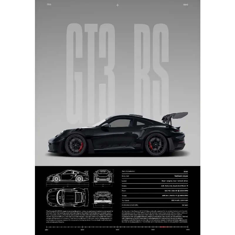 Frameless Fashion Famous German Sports Car RS-S GT3 Supercar Collection Canvas Poster Printed Wall Art Pictures Home Office Deco
