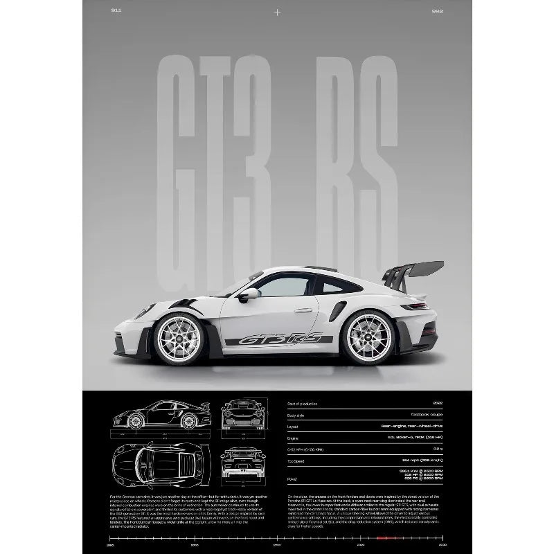 Frameless Fashion Famous German Sports Car RS-S GT3 Supercar Collection Canvas Poster Printed Wall Art Pictures Home Office Deco
