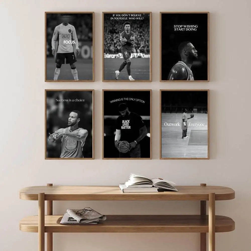 Black and White Sports Wall Art Prints Motivational Quote Posters for Teen Bedroom Gym Man Cave Home Decor