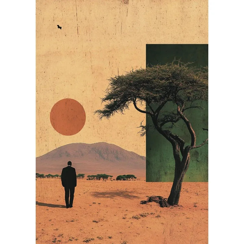 Retro Surreal Abstract African Black Man Magritte Inspired Poster Canvas Painting Wall Art Pictures Home Room Decor Gift