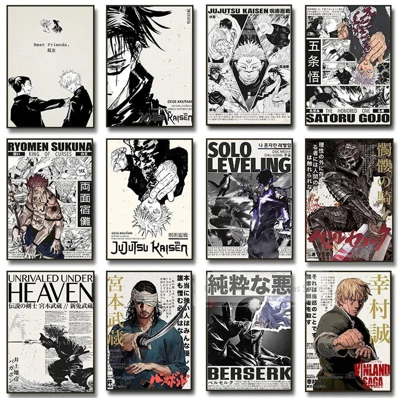 Popular Anime Posters Japanese Vagabond Jujutsu Kaisen Artwork Home Decor Minimalist Aesthetic Art Gift for Fan Canvas Painting