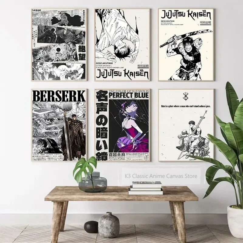 Popular Anime Posters Japanese Vagabond Jujutsu Kaisen Artwork Home Decor Minimalist Aesthetic Art Gift for Fan Canvas Painting