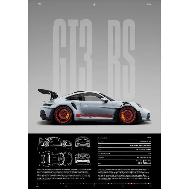 Frameless Fashion Famous German Sports Car RS-S GT3 Supercar Collection Canvas Poster Printed Wall Art Pictures Home Office Deco