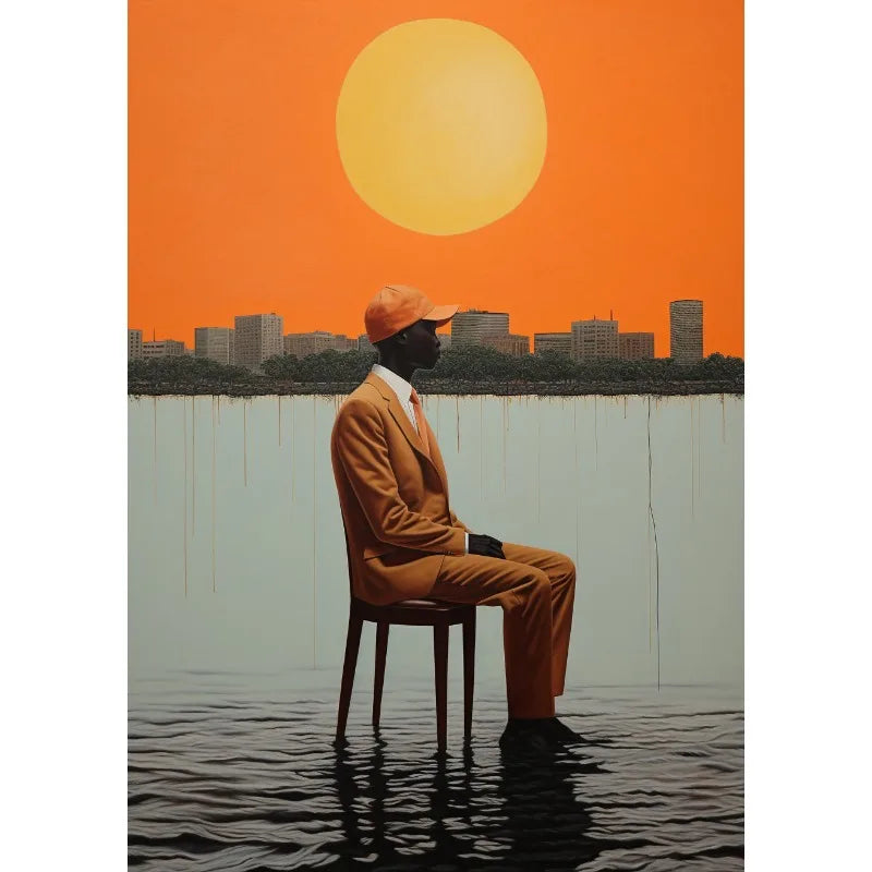 Retro Surreal Abstract African Black Man Magritte Inspired Poster Canvas Painting Wall Art Pictures Home Room Decor Gift