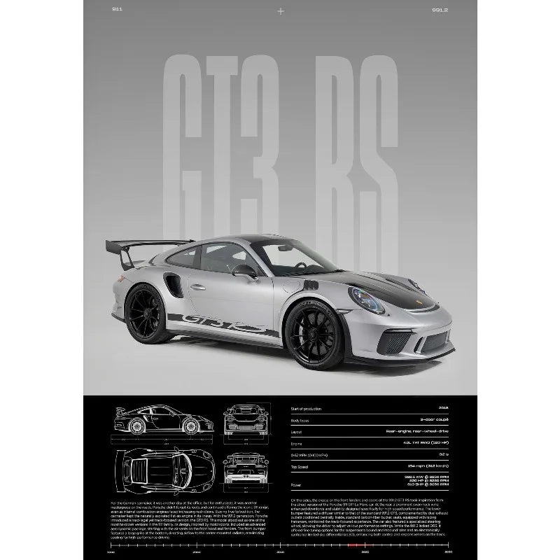 Frameless Fashion Famous German Sports Car RS-S GT3 Supercar Collection Canvas Poster Printed Wall Art Pictures Home Office Deco