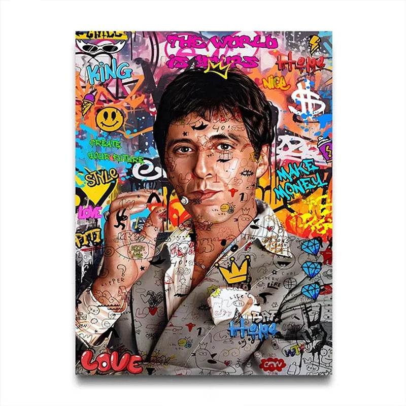 80S Gangster Graffiti Art, Urban Crime Drama Pop Wall Art Print,Retro Canvas Painting,Bold Street Style Home Decor Unframed