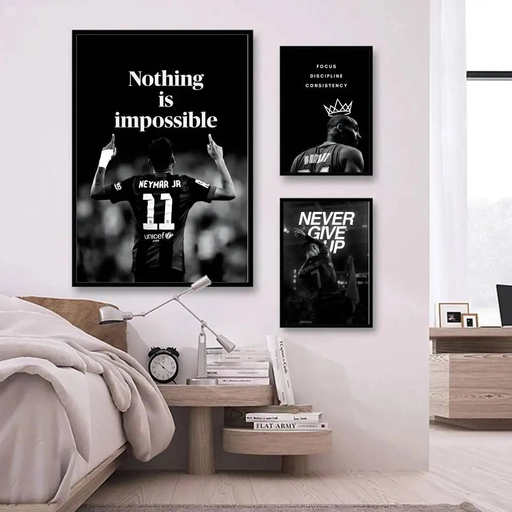 Black and White Sports Wall Art Prints Motivational Quote Posters for Teen Bedroom Gym Man Cave Home Decor